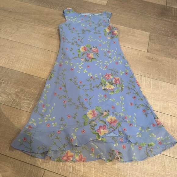 TALBOTS KIDS BLUE FLORAL MAXI DRESS SIZE 8 - Picture 2 of 6